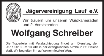 Traueranzeige von Wolfgang Schreiber von Pegnitz-Zeitung